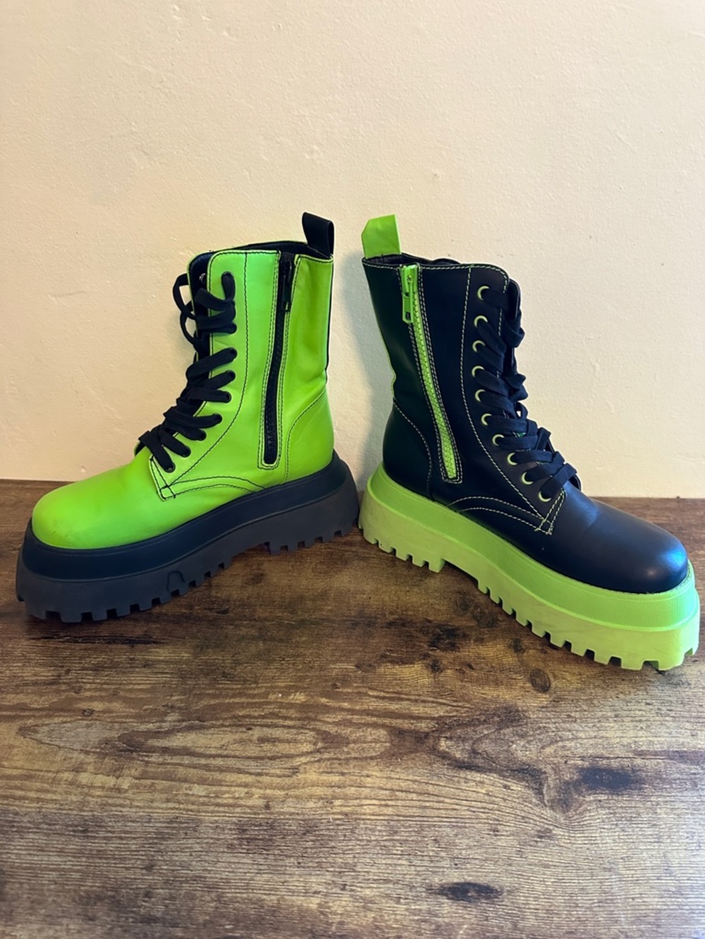 RARE Dolls Kill Marilyn Manson boots Neon Green Black Platform Combat Boots rave